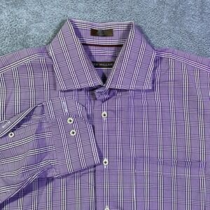 Peter Millar Mens Button Down Shirt Medium Purple Plaid Long Sleeve Cotton